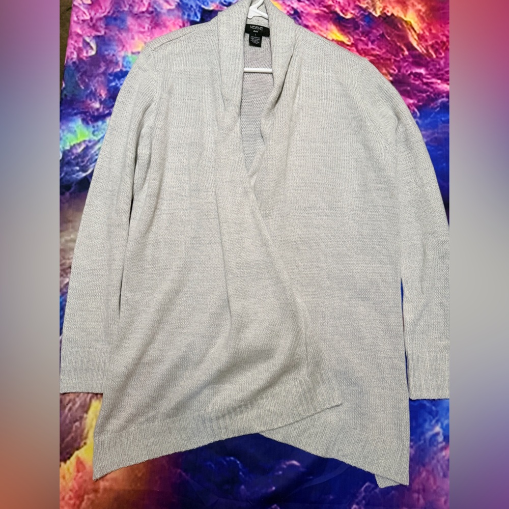 Verve Ami Light Gray Shawl Collar Knit Cardigan